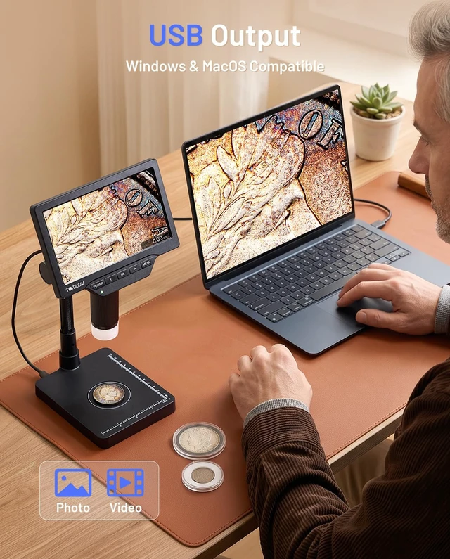 Alt view image 7 of 7 - Coin Microscope with Weighing Scale, 7" Digital Magnifier DM4W Max 2K Full View Coin Scope, 0.1g Accuracy, LED Lights, Weight Scale for Coin Collectors, Jeweler, Students, Win/Mac Compatible