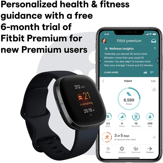 Alt view image 6 of 7 - Sense Health & Fitness Smartwatch W/GPS, Bluetooth Call/Text, Heart Rate SpO2, ECG, Skin Temperature & Stress Sensing (S & L Bands, 90 Day Premium Included) International Version (Graphite)