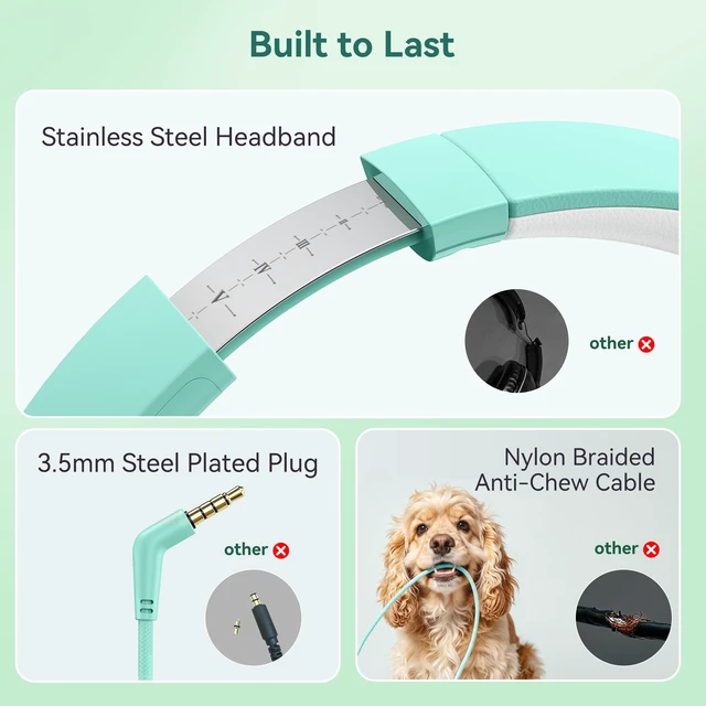 Alt view image 4 of 7 - Headphones Wired with Mic,3.5mm Plug Headphones for School Green Over Ear Foldable Wired Headphones for Audlt Teens Classroom Travel Airplane, 4.9ft Tangle-Free Cord for Tablet Laptop Phone