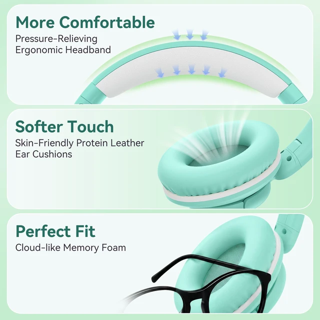 Alt view image 5 of 7 - Headphones Wired with Mic,3.5mm Plug Headphones for School Green Over Ear Foldable Wired Headphones for Audlt Teens Classroom Travel Airplane, 4.9ft Tangle-Free Cord for Tablet Laptop Phone