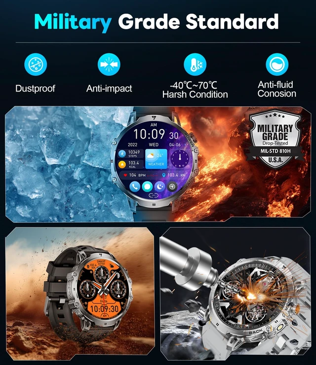 Alt view image 5 of 7 - Military Smart Watches for Men(3 Bands),1400mAh/1.85" HD Large Screen Smartwatch, Flashlight/110+ Sports Modes/IP68 Waterproof/Sleep Monitor, Fitness Tracker Watch for Android iOS,Jet Black