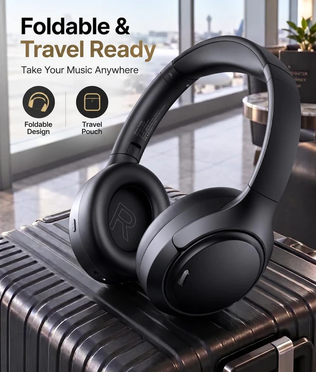 Alt view image 6 of 7 - Hybrid Active Noise Cancelling Bluetooth 6.0 Headphones 120H Long Playtime, 6 ENC Mic, Over Ear Headphones Wireless, Hi-Res Audio, Memory Foam Earcup, Transparency Mode ANC Headphone for Travel Office
