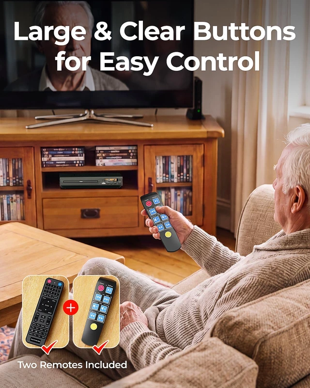 Alt view image 2 of 7 - Region-Free DVD Player for TV, with Large Button Remote Plays Regions (0-6) & Formats (DVD/CD/MP3), Simple DVD Player with Easy Operation & Control, HDMI/RCA Compact for RV/camping