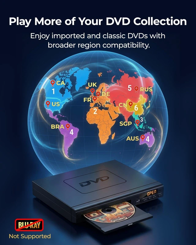 Alt view image 6 of 7 - DVD Players for TV with HDMI that Play All Regions Simple DVD Player with Easy Operation, CD Player for Home Stereo System, Included HDMI and RCA Cable, 10ft HDMICable