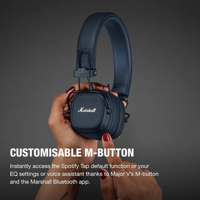 Alt view image 3 of 7 - Major V Wireless On-Ear Bluetooth Headphones - Midnight Blue 100+ Hr Playtime Microphone for Calls Lightweight Foldable Design for Travel Detachable Audio Cable