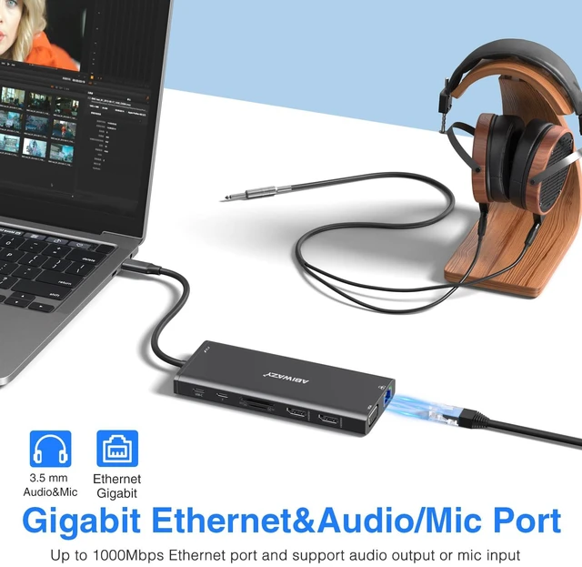 Alt view image 6 of 7 - USB C Docking Station Dual Monitor Triple Display Hub Multiple Adapter 14 in 1 USB C Dongle Dock with 2 HDMI 4K VGA 5 Port 100W PD Charger Ethernet SD/TF Audio for Dell/HP/Lenovo/Surface Laptop