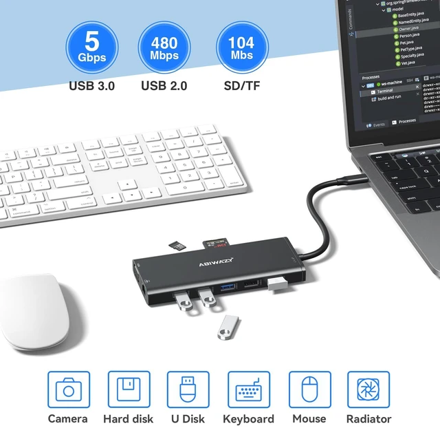 Alt view image 7 of 7 - USB C Docking Station Dual Monitor Triple Display Hub Multiple Adapter 14 in 1 USB C Dongle Dock with 2 HDMI 4K VGA 5 Port 100W PD Charger Ethernet SD/TF Audio for Dell/HP/Lenovo/Surface Laptop