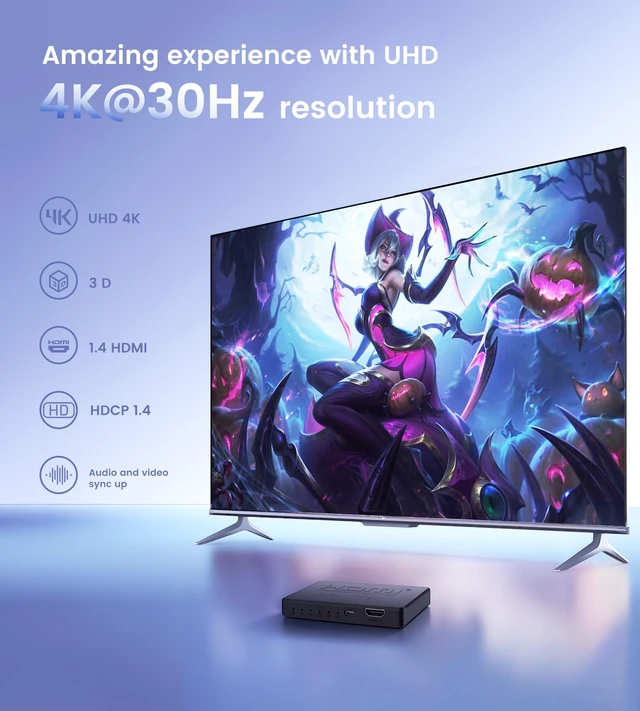 Alt view image 4 of 7 - 4K HDMI Splitter 1 in 4 Out with Hdmi 2.0 Cable, Only Mirror HDMI Video Distributor 1X4 Mirror Duplicate 1 Source to 4 Displays, Not for Extended, Support 1080P@60Hz, 3D, PS5, HDTV