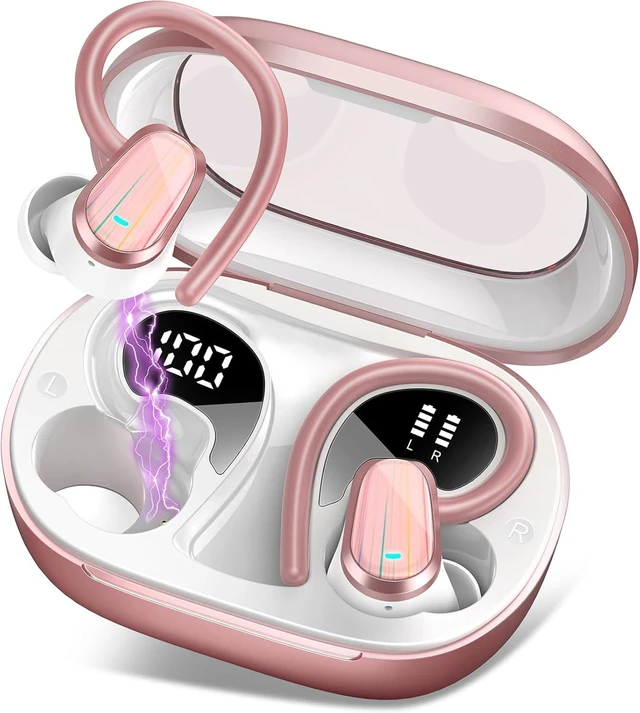 Main image of Wireless Earbuds Bluetooth 5.4, 50H Playtime Sport Earphones with Earhooks HiFi Stereo Bluetooth Hearphones with ENC Noise Cancelling Mic, IPX7 Waterproof Over the Ear Buds, Rose