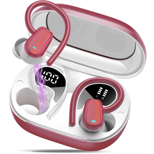 Main image of Wireless Earbuds Bluetooth 5.4, 50H Playtime Sport Earphones with Earhooks HiFi Stereo Bluetooth Hearphones with ENC Noise Cancelling Mic, IPX7 Waterproof Over the Ear Buds, Red