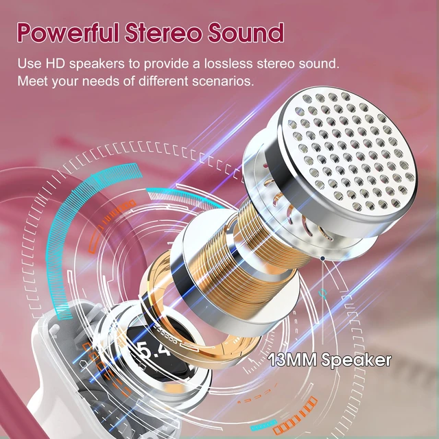 Alt view image 2 of 7 - Wireless Earbuds Bluetooth 5.4, 50H Playtime Sport Earphones with Earhooks HiFi Stereo Bluetooth Hearphones with ENC Noise Cancelling Mic, IPX7 Waterproof Over the Ear Buds, Red