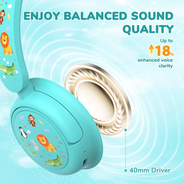 Alt view image 5 of 7 - BTH22 Kids Bluetooth Headphones for Toddler Travel, 60H Play Time SafeSound Tech3.0, Stereo Sound, USB C Fast Charging, AUX Cable, Kids Wireless Headphones for Girls/Boys/Tablet/PC/School