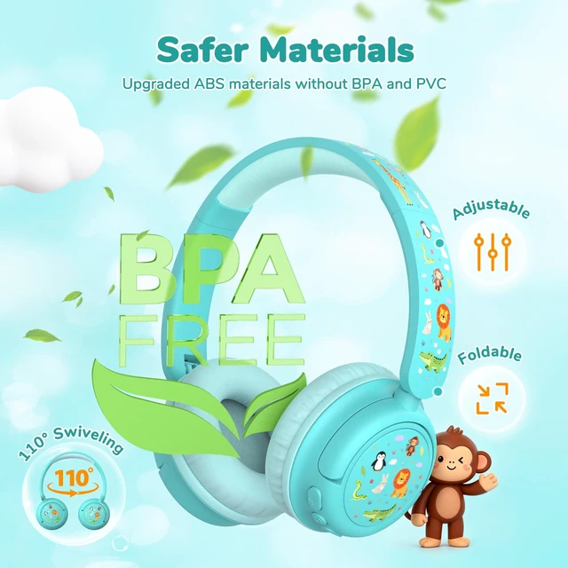 Alt view image 6 of 7 - BTH22 Kids Bluetooth Headphones for Toddler Travel, 60H Play Time SafeSound Tech3.0, Stereo Sound, USB C Fast Charging, AUX Cable, Kids Wireless Headphones for Girls/Boys/Tablet/PC/School