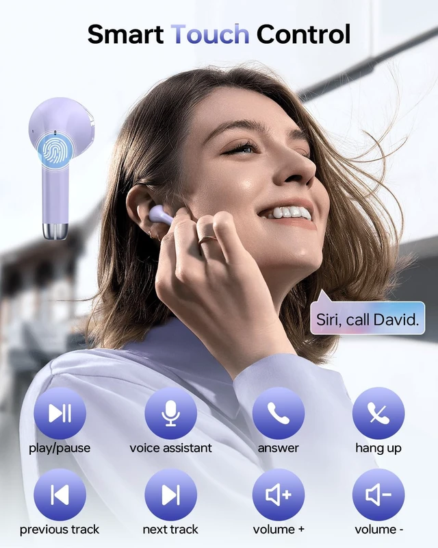 Alt view image 4 of 7 - Wireless Earbuds Bluetooth 5.3 Ear Buds Headphones, 40Hrs Playback Stereo Sound, LED Display, IPX7 Waterproof, Compact In-ear Earphones with Mic for Phone Tablet Laptop Sport, Orchid