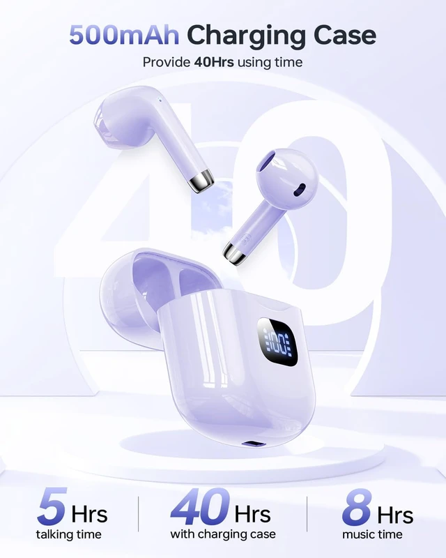 Alt view image 5 of 7 - Wireless Earbuds Bluetooth 5.3 Ear Buds Headphones, 40Hrs Playback Stereo Sound, LED Display, IPX7 Waterproof, Compact In-ear Earphones with Mic for Phone Tablet Laptop Sport, Orchid