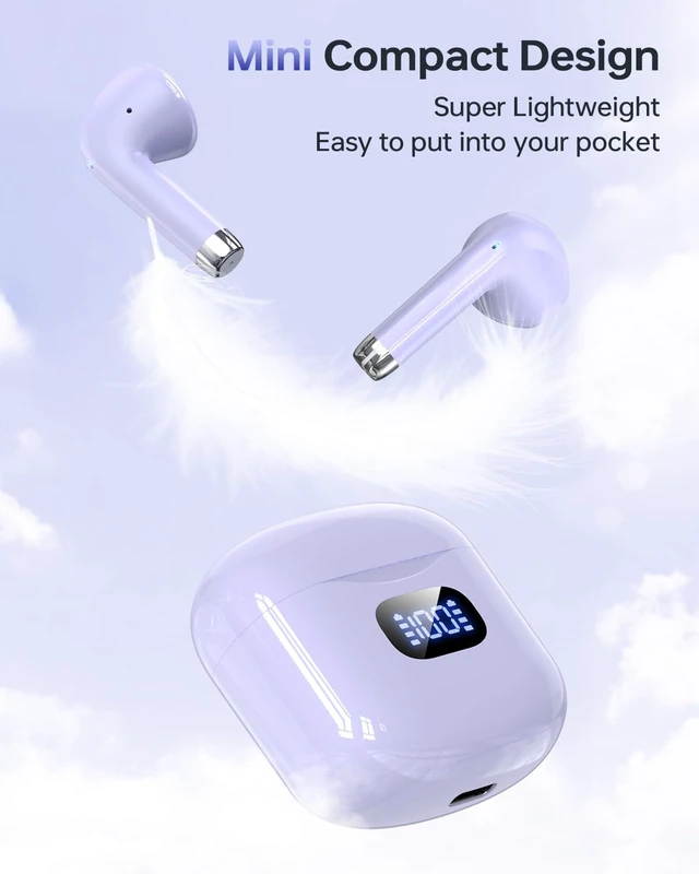 Alt view image 7 of 7 - Wireless Earbuds Bluetooth 5.3 Ear Buds Headphones, 40Hrs Playback Stereo Sound, LED Display, IPX7 Waterproof, Compact In-ear Earphones with Mic for Phone Tablet Laptop Sport, Orchid