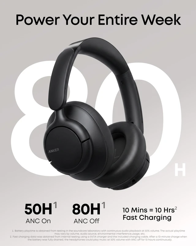 Alt view image 5 of 7 - by Anker Q31i, Adaptive Noise Cancelling Over-Ear Headphones LDAC Hi-Res Wireless Audio, 50H ANC Playtime, Comfortable Fit, Clear Calls, Dual Connection, Bluetooth 6.0, Custom EQ via App