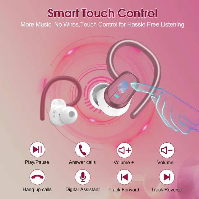 Alt view image 7 of 7 - Wireless Earbuds Bluetooth 5.4, 50H Playtime Sport Earphones with Earhooks HiFi Stereo Bluetooth Hearphones with ENC Noise Cancelling Mic, IPX7 Waterproof Over the Ear Buds, Red