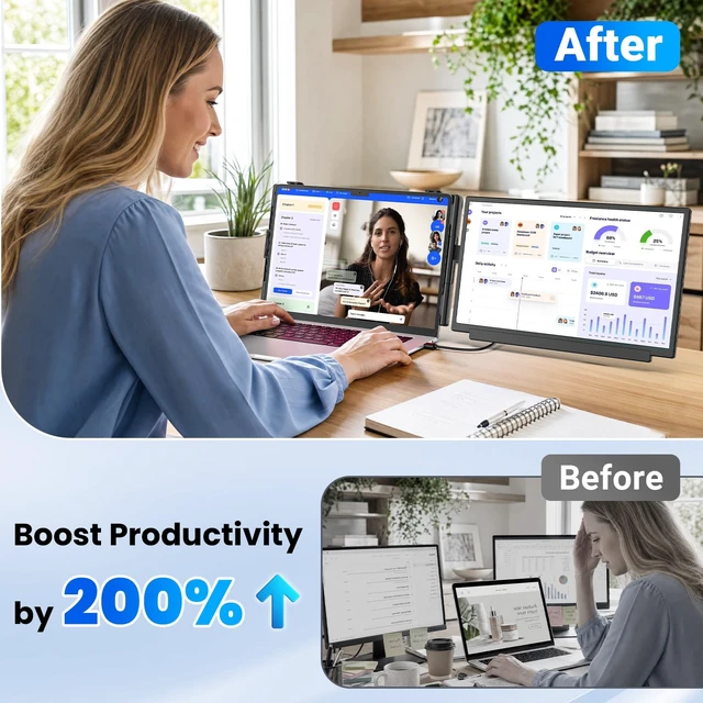 Alt view image 4 of 7 - 15.6" Laptop Screen Extender, FHD 1080P Portable Monitor, Detachable and Plug-Play Travel Laptop Monitor Extender Fit for 14"-17.3" Laptops, Dual Monitor Compatible for Mac/Wins/Dex/Chrome