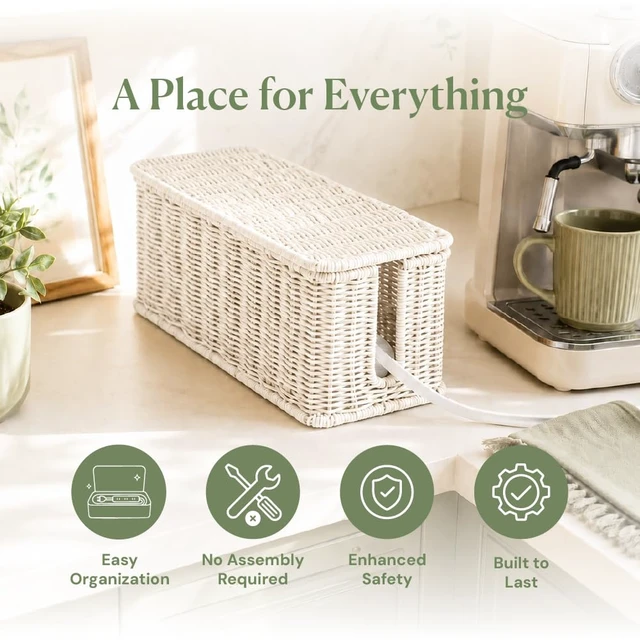 Alt view image 3 of 7 - Cable Management Box, Handmade Rattan Cord Organizer for Power Strip Open Slots Cord Hider for Power Strip, Router & USB Hub, Registered U.S. Design Patent