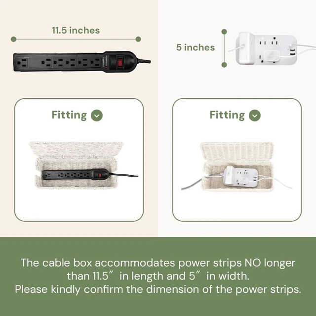 Alt view image 4 of 7 - Cable Management Box, Handmade Rattan Cord Organizer for Power Strip Open Slots Cord Hider for Power Strip, Router & USB Hub, Registered U.S. Design Patent