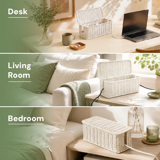 Alt view image 7 of 7 - Cable Management Box, Handmade Rattan Cord Organizer for Power Strip Open Slots Cord Hider for Power Strip, Router & USB Hub, Registered U.S. Design Patent