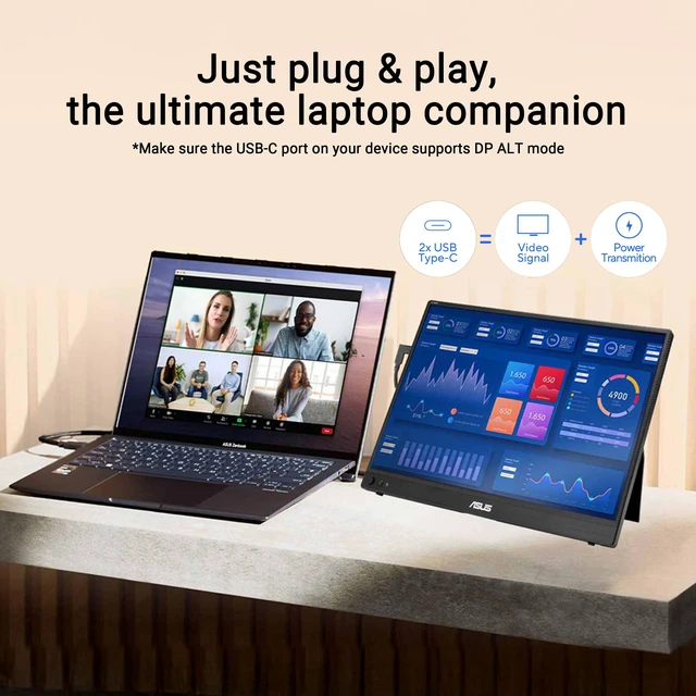 Alt view image 3 of 7 - ZenScreen MB16AHVE 15.6 Inch 1080p Portable Monitor Kickstand, Anti-Glare, Blue Light Filter, Mini HDMI, Tripod mountable, Protective Sleeve, Travel Display for MacBook and PC