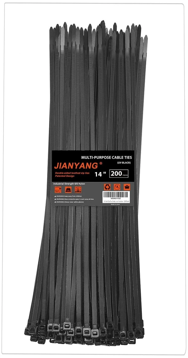 Main image of 14 Inch Zip Ties Double Sided Toothed,100 LBS Tensile Strength Heavy Duty Cable Wire Ties With Self-Locking Adjustable More Durable Nylon Tie Wraps for Indoor Outdoor200 Pack
