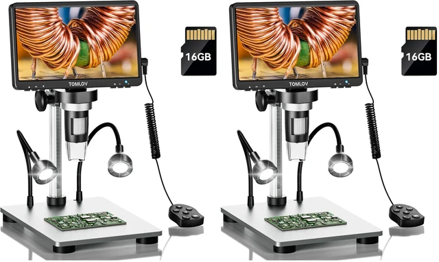 Main image of DM9 7" Digital Coin Microscope 1200X, Soldering Scope for Adults Metal Base, Precise Focus, 12MP Photo/1080P Video, 8+2 LEDs, Error Coin View, PCB Repair, for Collectors, PC View, 16GB