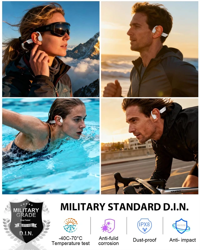 Alt view image 4 of 7 - Bone Conduction Headphones, Swimming Headphones, White-Orange IPX8 Waterproof, Bluetooth+MP3 Mode 8GB Memory, 12 Hours Playtime, Earbuds Secure Fit for Running and Fitness