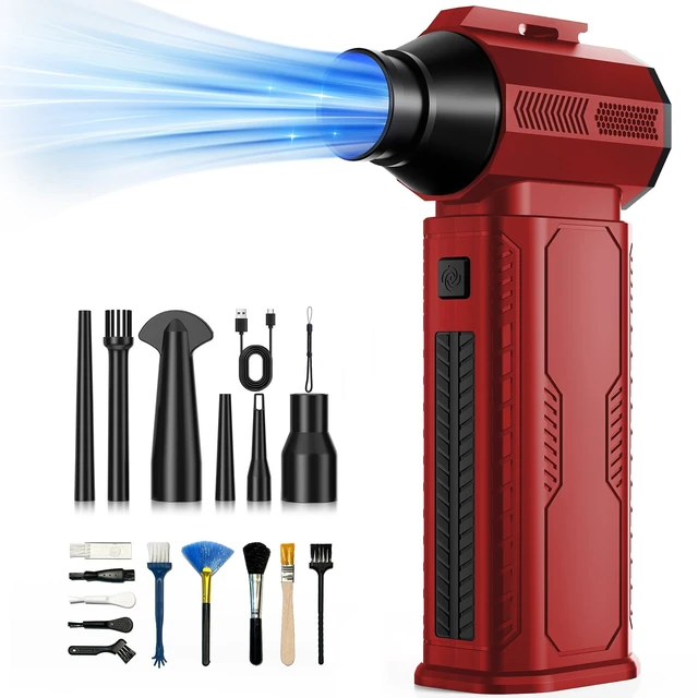 Main image of Compressed Air Duster, 130,000RPM Ultra-Powerful Electric Air Duster 8000mAh Rechargeable Battery Cordless Blower, 4-Gear Adjustable Air Blower for Keyboard, Computer, Car - Bright Red