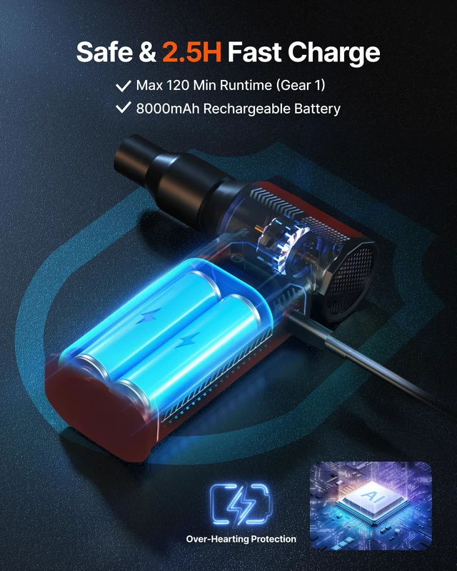 Alt view image 7 of 7 - Compressed Air Duster, 130,000RPM Ultra-Powerful Electric Air Duster 8000mAh Rechargeable Battery Cordless Blower, 4-Gear Adjustable Air Blower for Keyboard, Computer, Car - Bright Red