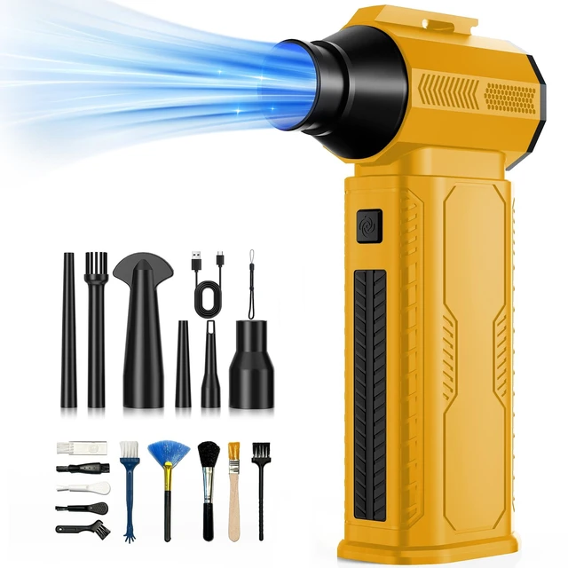 Main image of Compressed Air Duster, 130,000RPM Ultra-Powerful Electric Air Duster 8000mAh Rechargeable Battery Cordless Blower, 4-Gear Adjustable Air Blower for Keyboard, Computer, Car - Bright Yellow