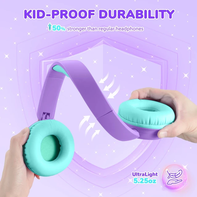 Alt view image 4 of 7 - BTH22 Kids Bluetooth Headphones for Toddler Travel, 60H Play Time SafeSound Tech3.0, Stereo Sound, USB C Fast Charging, AUX Cable, Kids Wireless Headphones for Girls/Boys/Tablet/PC/School