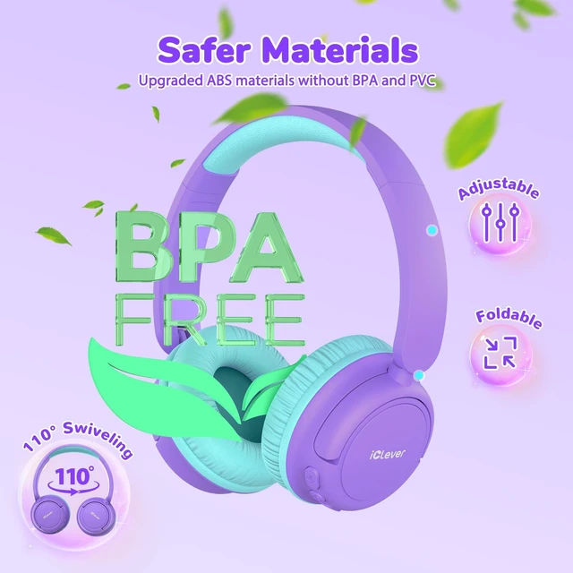 Alt view image 6 of 7 - BTH22 Kids Bluetooth Headphones for Toddler Travel, 60H Play Time SafeSound Tech3.0, Stereo Sound, USB C Fast Charging, AUX Cable, Kids Wireless Headphones for Girls/Boys/Tablet/PC/School