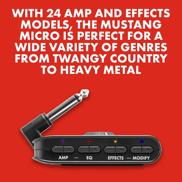 Alt view image 6 of 7 - Mustang Micro Headphone Amplifier, with Silent practice amp, 12 amp models, 12 effects, Bluetooth streaming, USB-C recording, plug-in mini amp for electric guitar