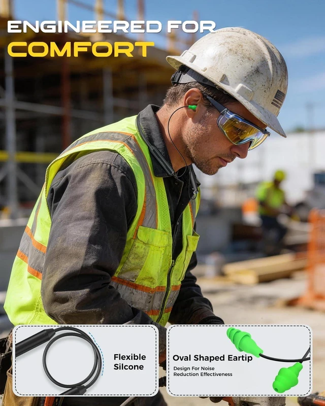 Alt view image 4 of 7 - Work Headphones, Bluetooth Earplug Headphones for Ear Protection OSHA-Compliant Bluetooth Neckband Headphones for Long Shifts,29dB Noise Reduction, 20H+ Battery & IPX6 Sweat Resistant-Green