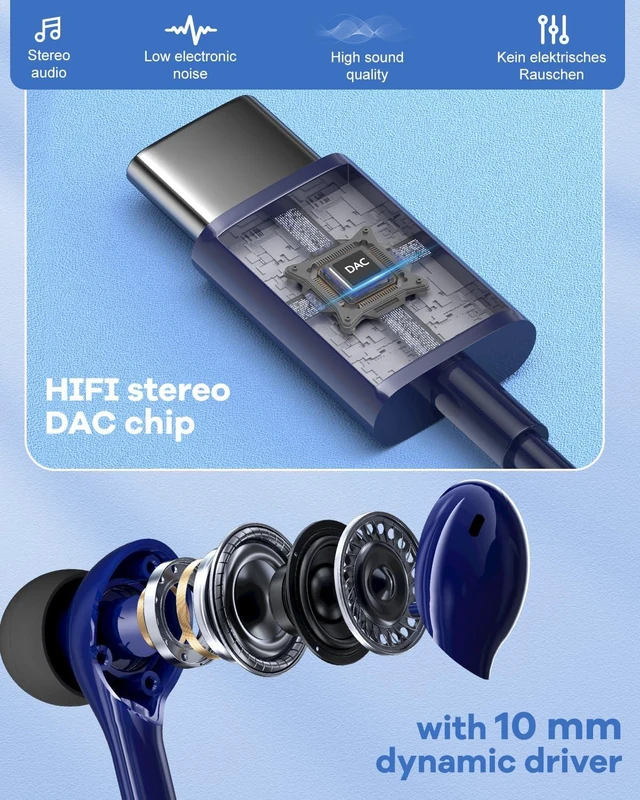 Alt view image 2 of 7 - USBC Headphones Wired for Samsung S26 S25 Ultra S24 S23 A57 A37 A17 A16 in Ear USB C Headphones Wired with Microphone Volume Control Type C Headphones iPhone 16 Pro Max iPad Mini Pixel Sapphire