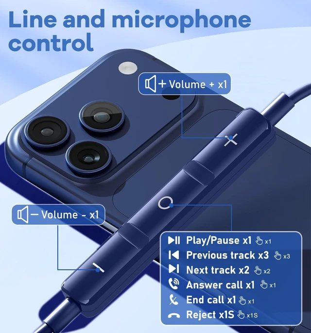 Alt view image 7 of 7 - USBC Headphones Wired for Samsung S26 S25 Ultra S24 S23 A57 A37 A17 A16 in Ear USB C Headphones Wired with Microphone Volume Control Type C Headphones iPhone 16 Pro Max iPad Mini Pixel Sapphire