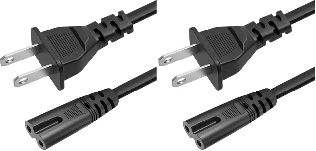 Main image of AC 2 Prong Power Cord 3FT C7 Figure 8 Replacement Power Cable for Samsung TV, LG, TCL, Roku, PS5, PS4, Xbox Game Console, Monitor and More (Pack of 2)