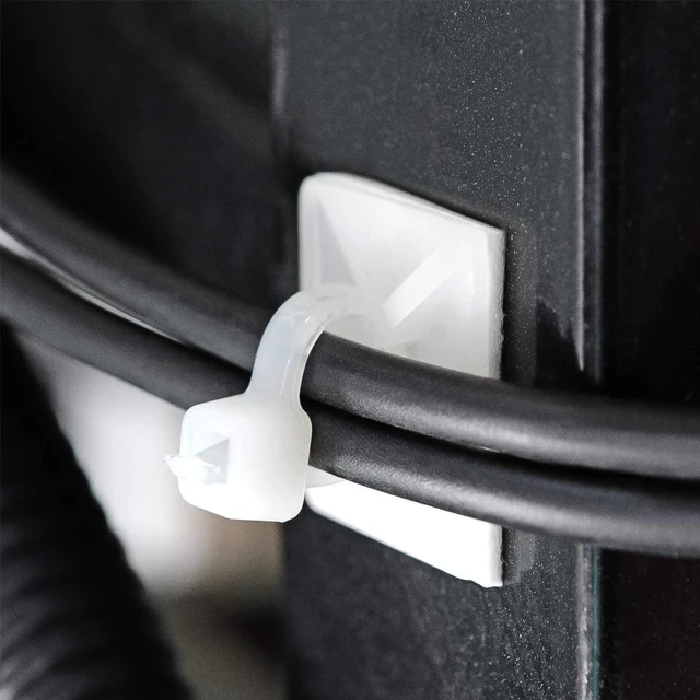 Alt view image 4 of 7 - 200pcs 3/4" Back-Glue Self Adhesive White Strong Cable Zip Tie Mounts with 8" Ties, Screws, Outdoor Sticky Wire Fasteners Cable Clips Management Anchors Organizer Holders Squares