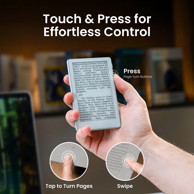 Alt view image 5 of 7 - X4 Pro 4.3" ebook Reader with Front Light & Touchscreen, Space Black 4.3" E-Book reader with adjustable front light, touch/gesture control, physical buttons, 1100mAh battery & magnetic charging
