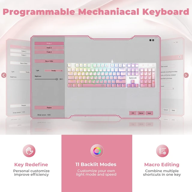 Alt view image 5 of 7 - K671GP Wired Mechanical Keyboard LED Keyboard,11 Backlit Modes,Hot-Swappable Linear Switch,Full Anti-Ghosting,PBT Keycaps,for Computer/Laptop/PC/Mac/Windows