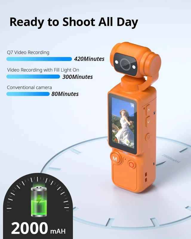 Alt view image 4 of 7 - Vlogging Camera, Mini Camcorder, Portable Handheld Video Camera Mini camcorder with 180° rotating lens, 7-hour battery, 32GB card, one-button recording for travel and daily moments