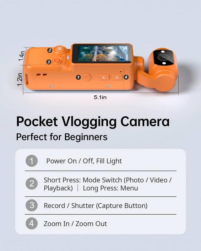 Alt view image 7 of 7 - Vlogging Camera, Mini Camcorder, Portable Handheld Video Camera Mini camcorder with 180° rotating lens, 7-hour battery, 32GB card, one-button recording for travel and daily moments