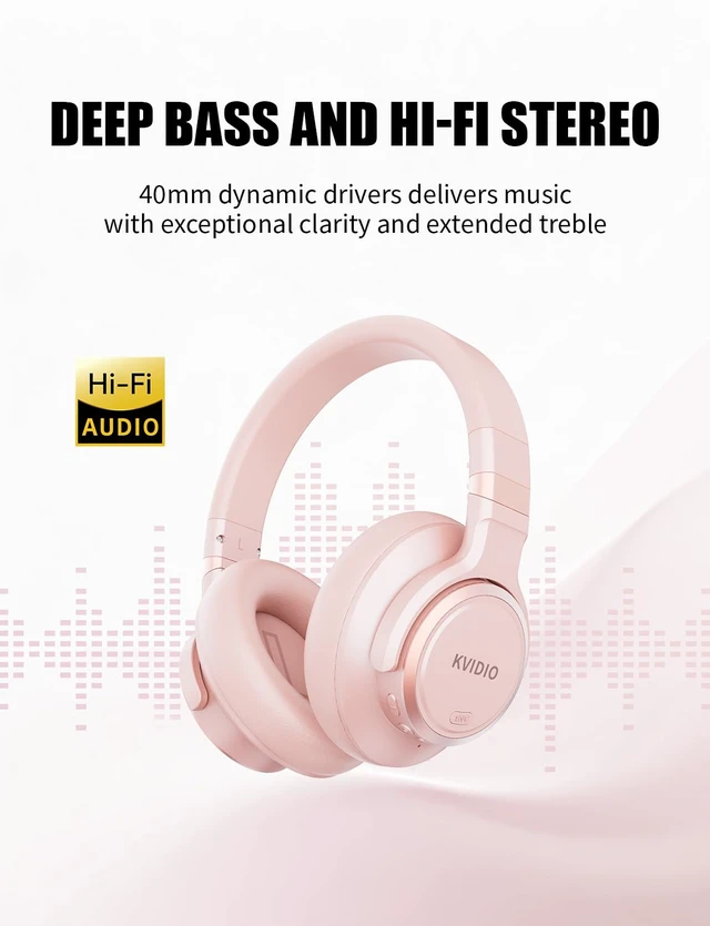 Alt view image 4 of 7 - Hybrid Active Noise Cancelling Headphones Over Ear Bluetooth Wireless ANC 70H Playtime, Transparency Mode, Microphone, Deep Bass, HiFi Stereo Sound for Home, Travel, Office