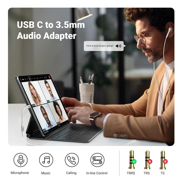 Alt view image 2 of 7 - USB C to 3.5mm Audio Adapter Type C to Aux 24bit/96kHz, White HiFi DAC, USB-C to Headphone Jack Dongle Cable Compatible with iPhone 18 17 Pro Max/17 Plus, iPad, Galaxy S26 Ultra, Pixel 10