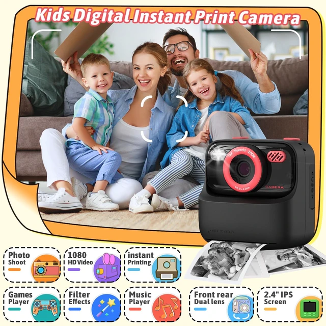 Alt view image 3 of 7 - Kids Instant Digital Cameras for Boys and Girls, 1080P HD Dual-Lens Selfie Digital Camera with Print Paper & TF Card, Christmas Birthday Gifts Toys for Toddler and Teenagers Age 3-16 Years Old