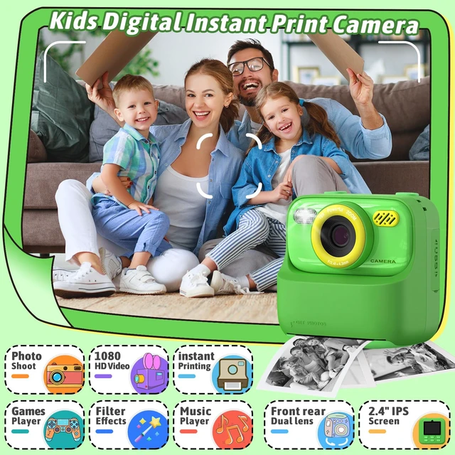Alt view image 2 of 7 - Kids Instant Digital Cameras for Boys and Girls, 1080P HD Dual-Lens Selfie Digital Camera with Print Paper & TF Card, Christmas Birthday Gifts Toys for Toddler and Teenagers Age 3-16 Years Old