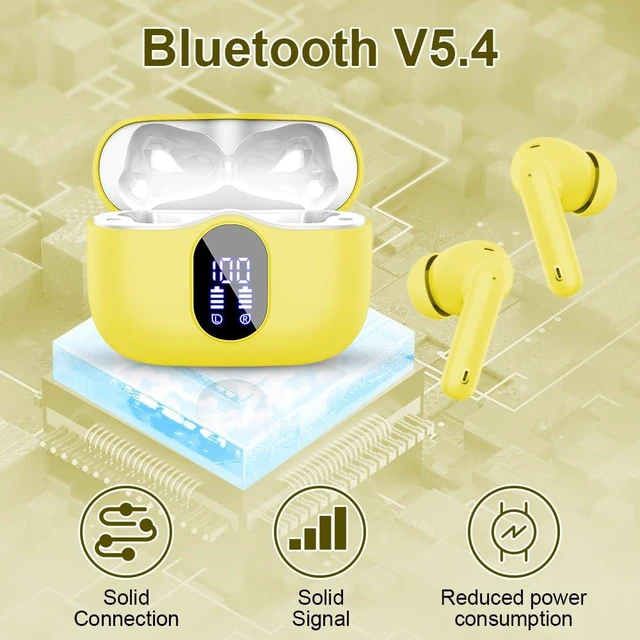 Alt view image 3 of 7 - True Wireless Earbuds Bluetooth Headphones HiFi Stereo Buds,Golden Yellow LED Display 36H Bluetooth EarBuds with Noise Cancelling Mic, IP7 Waterproof in Ear Earphones for Laptop/Phones/Gym/Work